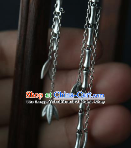Handmade Chinese Cheongsam Ear Accessories Traditional Silver Bamboo Tassel Earrings Jewelry