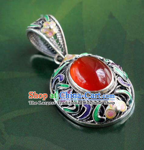 China Traditional National Silver Jewelry Court Cloisonne Accessories Handmade Agate Necklace Pendant