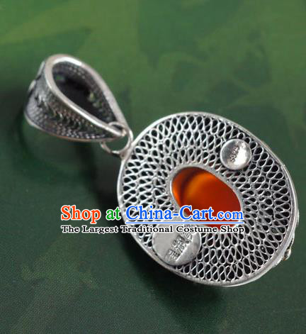 China Traditional National Silver Jewelry Court Cloisonne Accessories Handmade Agate Necklace Pendant