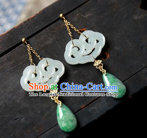 China White Jade Cloud National Jewelry Traditional Ancient Qing Dynasty Earrings Handmade Ear Accessories
