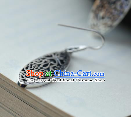 Handmade Chinese Ethnic Earrings Traditional Silver Carving Ear Jewelry Accessories