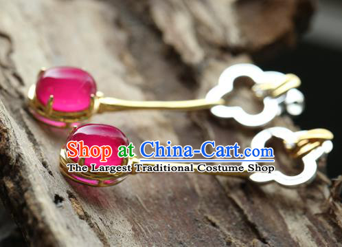 Handmade Chinese Traditional Ear Jewelry Classical Cheongsam Earrings Red Corundum Eardrop Accessories