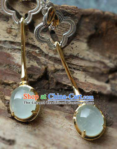 Handmade Chinese Classical Cheongsam Earrings Chalcedony Eardrop Accessories Traditional Spar Ear Jewelry