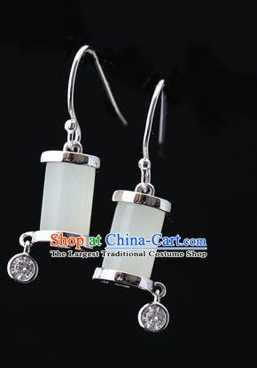 Handmade Chinese Silver Eardrop Accessories Classical Cheongsam Earrings Traditional Jade Ear Jewelry