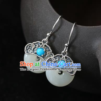 Handmade Chinese Classical Cheongsam Earrings Accessories Traditional Jade Ear Jewelry Silver Eardrop