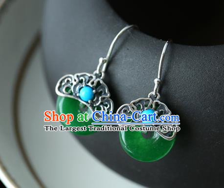 Handmade Chinese Traditional Ear Jewelry Silver Eardrop Classical Cheongsam Chrysoprase Earrings Accessories