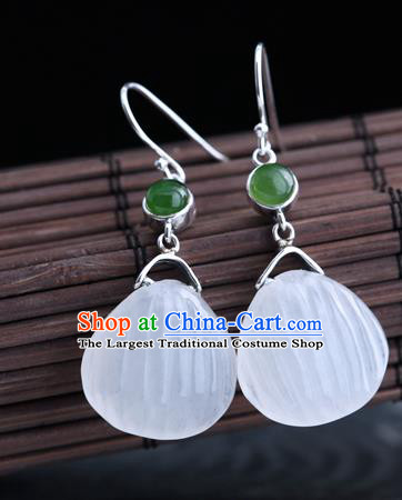Handmade Chinese Silver Jade Eardrop Classical Cheongsam Carving Quartz Earrings Accessories Traditional Ear Jewelry
