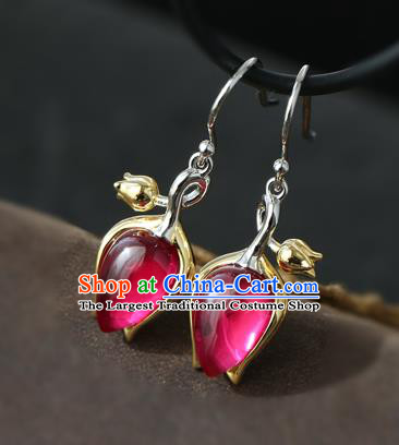 Handmade Chinese Red Corundum Eardrop Classical Cheongsam Earrings Accessories Traditional Convallaria Ear Jewelry
