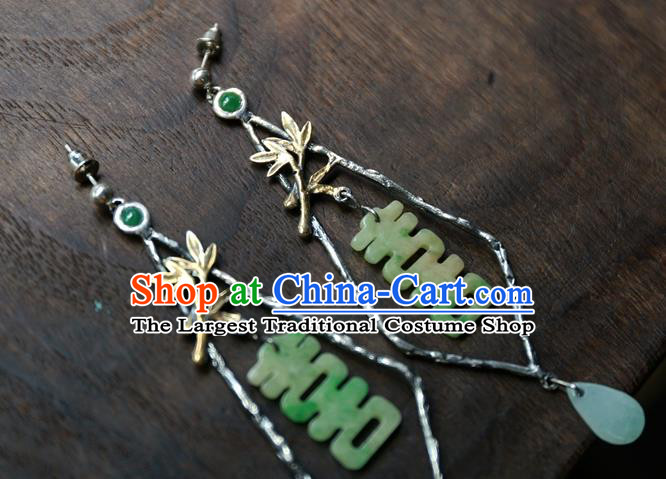 China Traditional Wedding Jewelry National Cheongsam Earrings Handmade Jade Ear Accessories