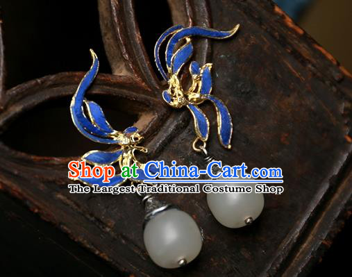 China Traditional National Jade Jewelry Handmade Qing Dynasty Ear Accessories Ancient Court Blueing Earrings