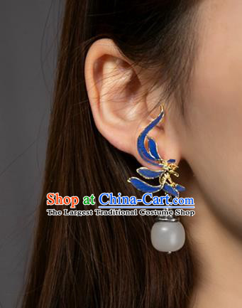 China Traditional National Jade Jewelry Handmade Qing Dynasty Ear Accessories Ancient Court Blueing Earrings