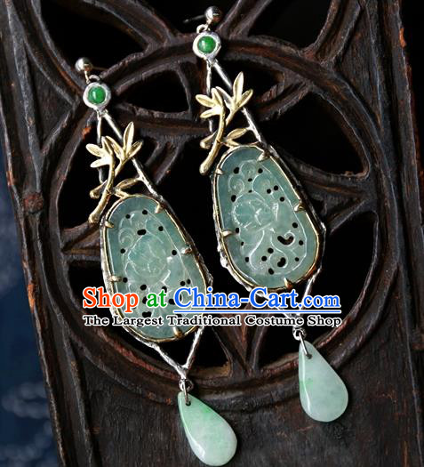 China Jade Products Traditional Wedding Jewelry Handmade Carving Ear Accessories National Cheongsam Earrings