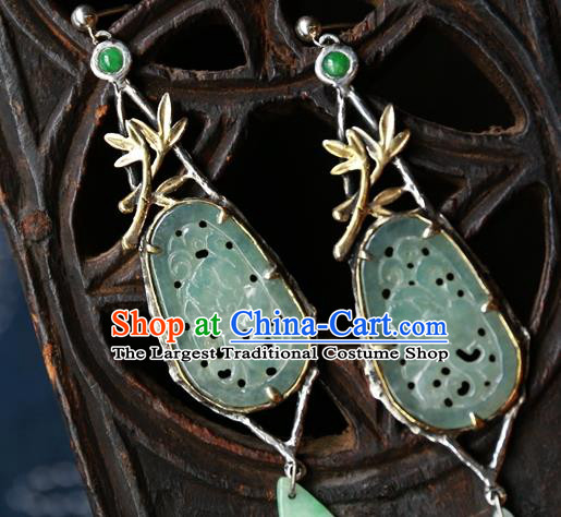 China Jade Products Traditional Wedding Jewelry Handmade Carving Ear Accessories National Cheongsam Earrings