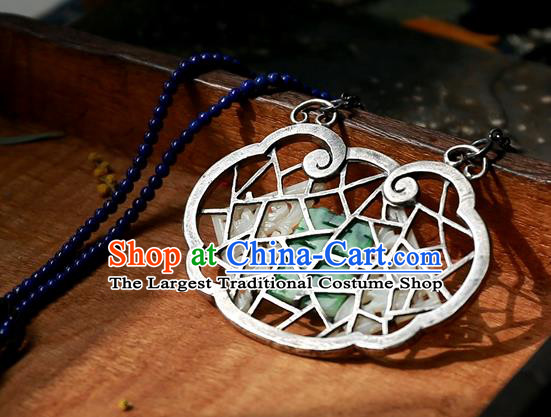 Handmade China Qing Dynasty Blueing Wedding Accessories National Jade Necklace Pendant Traditional Silver Jewelry