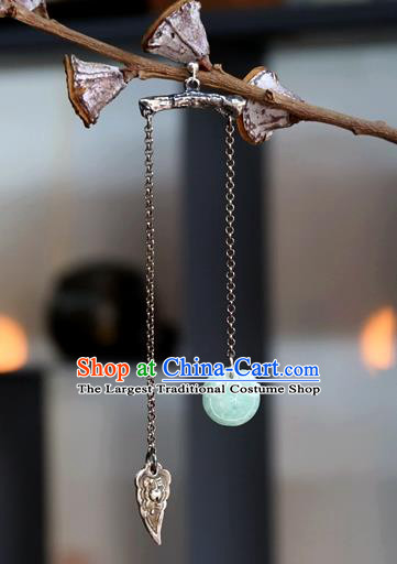 China Handmade Silver Long Tassel Ear Accessories National Cheongsam Earrings Traditional Jade Jewelry Ornaments