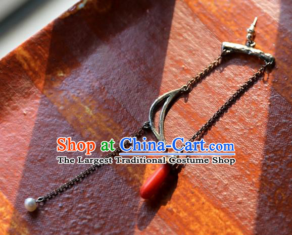 China National Cheongsam Earrings Traditional Jewelry Ornaments Handmade Silver Long Tassel Ear Accessories