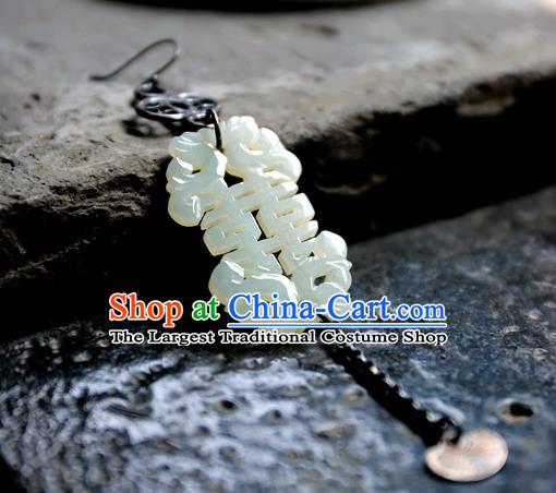 China Traditional Wedding Silver Jewelry Ornaments National Cheongsam Earrings Handmade White Jade Ear Accessories