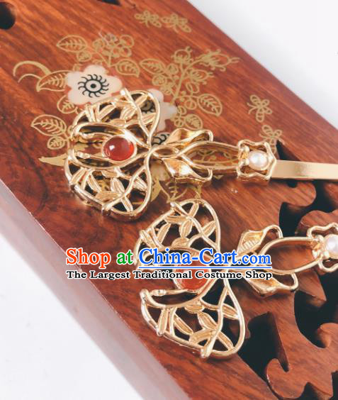 China Tang Dynasty Maple Leaf Hair Stick Traditional Hanfu Hair Accessories Ancient Princess Golden Hairpin