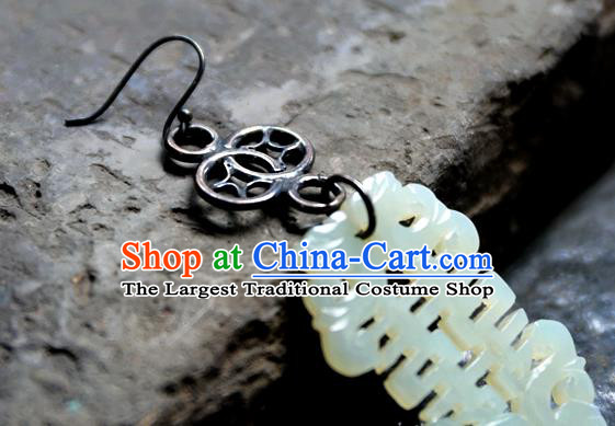 China Traditional Wedding Silver Jewelry Ornaments National Cheongsam Earrings Handmade White Jade Ear Accessories