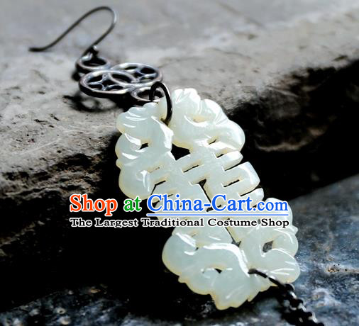 China Traditional Wedding Silver Jewelry Ornaments National Cheongsam Earrings Handmade White Jade Ear Accessories