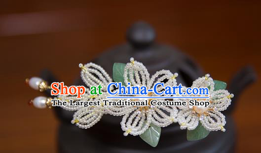 China Song Dynasty Noble Lady Pearls Flowers Hair Stick Traditional Hanfu Hair Accessories Ancient Princess Pear Blossom Hairpin