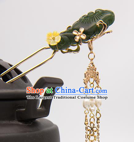China Ming Dynasty Jade Hairpin Traditional Hanfu Hair Accessories Ancient Princess Tassel Hair Stick