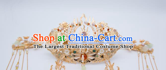 China Tang Dynasty Phoenix Coronet Traditional Hanfu Hair Accessories Ancient Empress Pearls Hair Crown and Hairpins