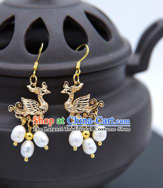 China Cheongsam Golden Phoenix Earrings Traditional Ming Dynasty Jewelry Ornaments Handmade Ancient Princess Ear Accessories