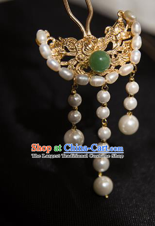 China Ming Dynasty Pearls Hair Clip Traditional Hanfu Hair Accessories Ancient Court Lady Brass Hairpin