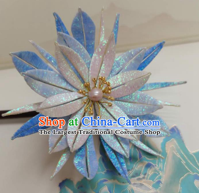 China Qing Dynasty Blue Silk Epiphyllum Hairpin Traditional Hanfu Hair Accessories Ancient Court Woman Hair Clip