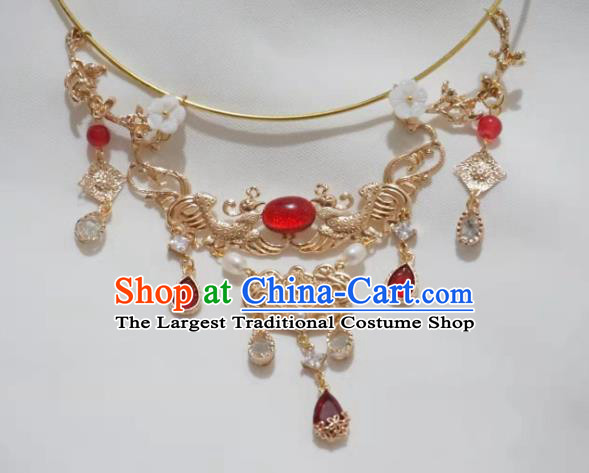 China Traditional Ancient Golden Phoenix Necklace Handmade Ming Dynasty Noble Female Jewelry Accessories