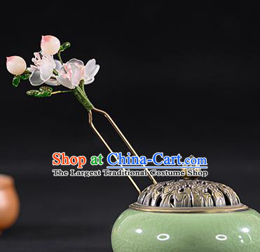 China Ming Dynasty White Peach Hair Claw Traditional Hanfu Hair Accessories Ancient Princess Flowers Hairpins