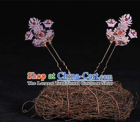 China Traditional Hanfu Hair Accessories Ancient Court Woman Purple Phoenix Hairpins Qing Dynasty Imperial Concubine Hair Stick