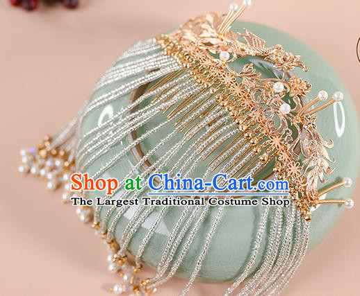 China Ancient Court Woman Beads Tassel Hairpins Traditional Hanfu Hair Accessories Ming Dynasty Imperial Concubine Hair Comb