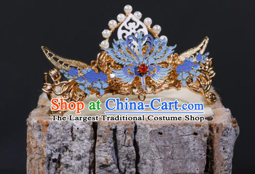 China Ancient Imperial Consort Phoenix Coronet Hairpins Traditional Hanfu Qing Dynasty Court Lady Blueing Hair Accessories