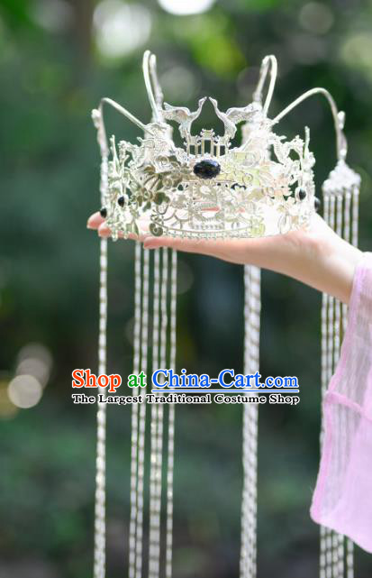 China Ancient Princess Phoenix Coronet Hairpins Traditional Hanfu Tang Dynasty Hair Accessories Argent Crane Hair Crown