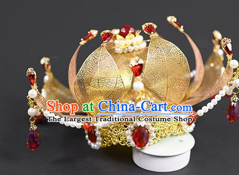 China Ancient Palace Lady Pearls Hairpin Traditional Hanfu Tang Dynasty Hair Accessories Golden Lotus Hair Crown