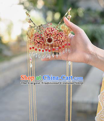 China Ancient Bride Wedding Hair Crown Traditional Hanfu Ming Dynasty Hair Accessories Tassel Hairpin