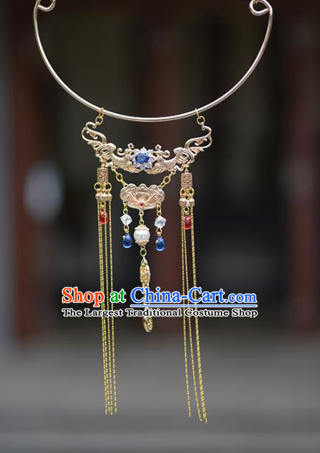 China Traditional Ancient Princess Zircon Necklace Handmade Ming Dynasty Court Golden Jewelry Accessories