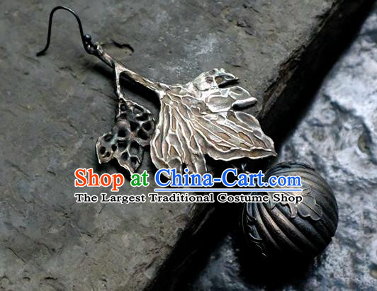 China National Cheongsam Earrings Handmade Silver Carving Pumpkin Ear Accessories Traditional Jewelry Ornaments