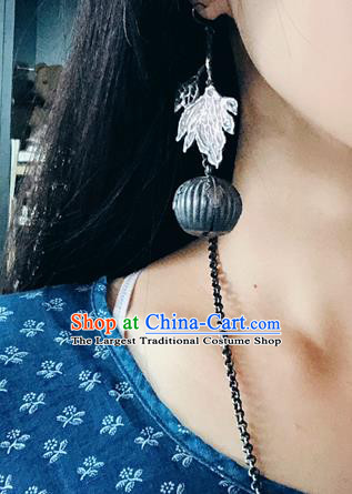China National Cheongsam Earrings Handmade Silver Carving Pumpkin Ear Accessories Traditional Jewelry Ornaments