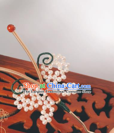 China Hanfu Pearls Butterfly Hair Accessories Traditional Ancient Princess Agate Hairpin Song Dynasty Hair Stick