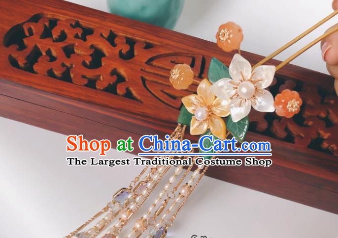 China Traditional Hanfu Jade Pumpkin Hair Stick Song Dynasty Hair Accessories Ancient Empress Pearls Tassel Hairpin