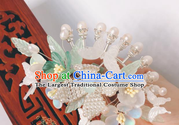 China Song Dynasty Hair Accessories Ancient Princess Pearls Flowers Hairpin Traditional Hanfu Shell Butterfly Hair Stick