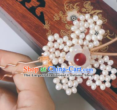 China Song Dynasty Hair Accessories Ancient Empress Hairpin Traditional Hanfu Pearls Butterfly Hair Stick