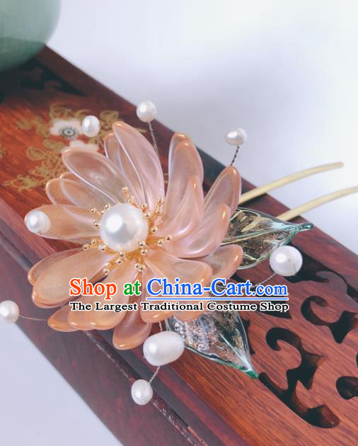 China Qing Dynasty Palace Hair Stick Ancient Court Lady Pink Chrysanthemum Hairpin Traditional Hanfu Hair Accessories