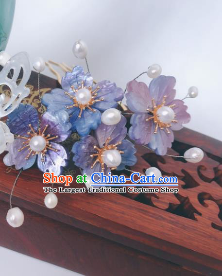 China Traditional Hanfu Hair Accessories Ancient Court Lady Shell Butterfly Hairpin Qing Dynasty Purple Flowers Hair Comb