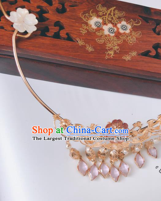 China Traditional Handmade Jewelry Accessories Ancient Noble Lady Golden Phoenix Necklace