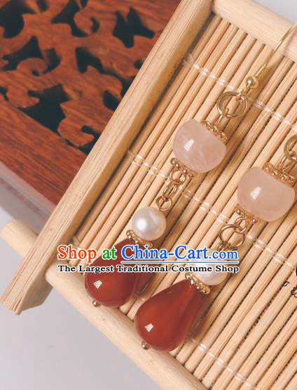 China Cheongsam Agate Earrings Traditional Jewelry Ornaments Handmade Qing Dynasty Court Woman Ear Accessories
