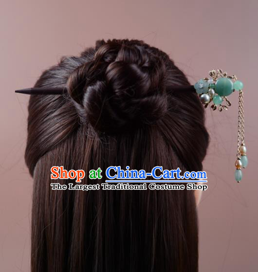 China Classical Cheongsam Wood Hair Stick Traditional Hair Accessories Jade Hairpin